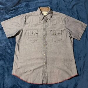 Wrangler Wrancher Western Shirt Mens Lg Grey Good Pearl Snap Short Sleeve Ranch